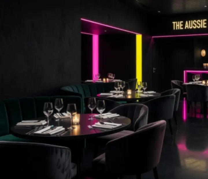 Dimly lit private casino-themed dining room at NAXSOL ENTERPRISES LTD with poker tables and velvet seating