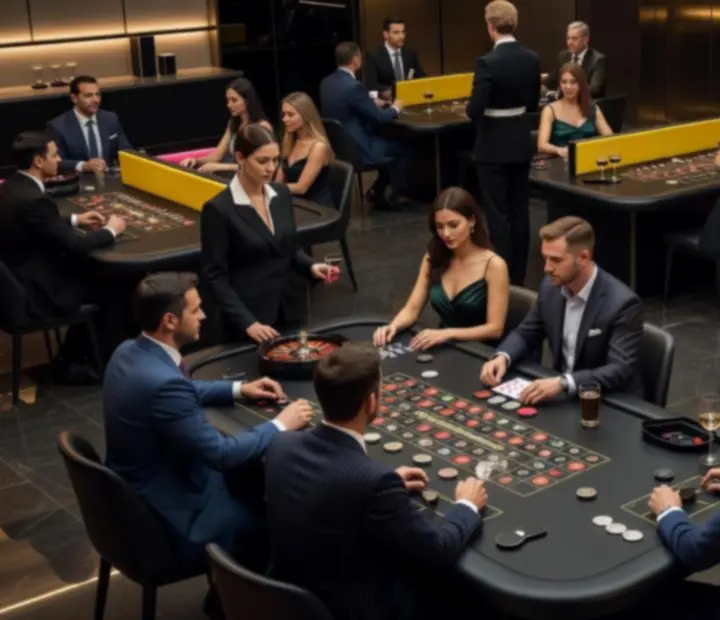 Corporate group enjoying an offline casino-themed dinner at NAXSOL ENTERPRISES LTD