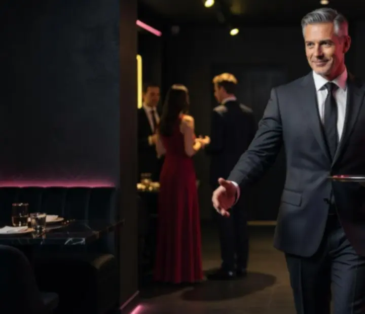 NAXSOL ENTERPRISES LTD event host welcoming guests to a private casino-themed dinner